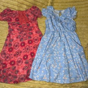 Girls 2 Pc Spring Summer Lot Dresses Floral Blue Salmon Pink Size 10/12